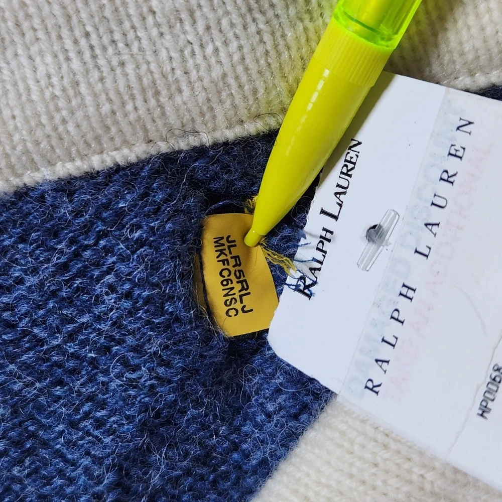 Ralph Lauren Rugby Stripe Sweater Cream Collar Blue Navy Mens XL RARE NWT‎ AS IS